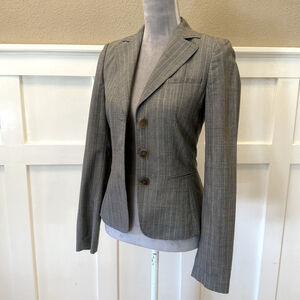 New Hugo Boss Wool Blend Blazer Size:2 Women Gray Striped Vented